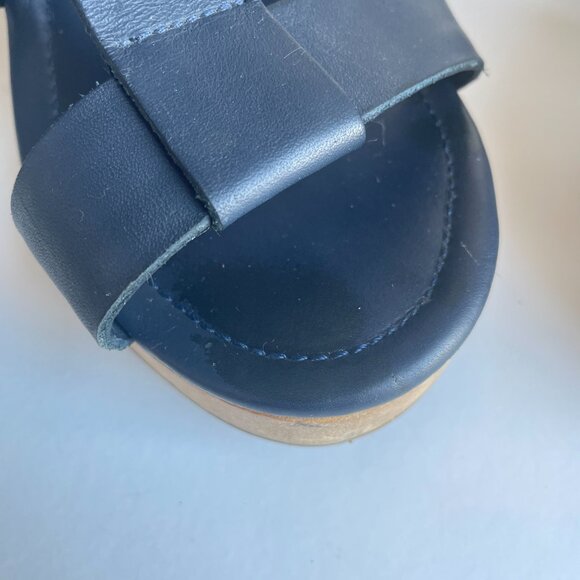A.P.C. Navy Platform Sandals with Wood Block Heels - Picture 11 of 16